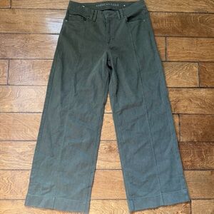 American Eagle Low Rise Baggy Jeans size 2 Short Olive Green Wide Leg Y2K